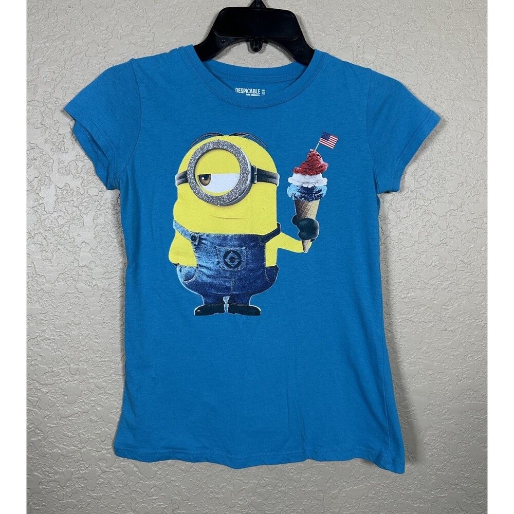 Despicable Me Minions RWB Patriotic Ice Cream Cone Graphic T-Shirt Girls Size L